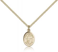 Gold Filled St. Sebastian / Volleyball Pendant, Gold Filled Lite Curb Chain, Small Size Catholic Medal, 1/2" x 1/4"