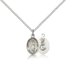 Sterling Silver Our Lady of Guadalupe Pendant, Sterling Silver Lite Curb Chain, Small Size Catholic Medal, 1/2" x 1/4"