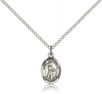 Sterling Silver St. Petronille Pendant, SS Lite Curb Chain, Small Size Catholic Medal, 1/2" x 1/4"