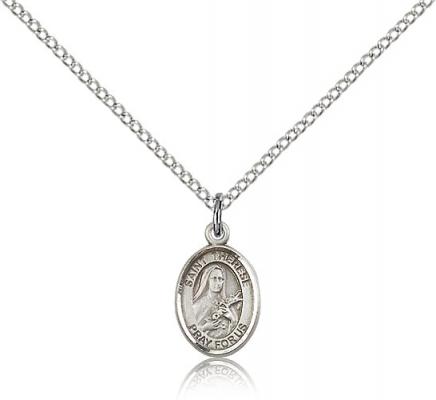 Sterling Silver St. Therese of Lisieux Pendant, Sterling Silver Lite Curb Chain, Small Size Catholic Medal, 1/2" x 1/4"