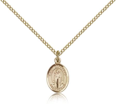 Gold Filled St. Barnabas Pendant, Gold Filled Lite Curb Chain, Small Size Catholic Medal, 1/2" x 1/4"