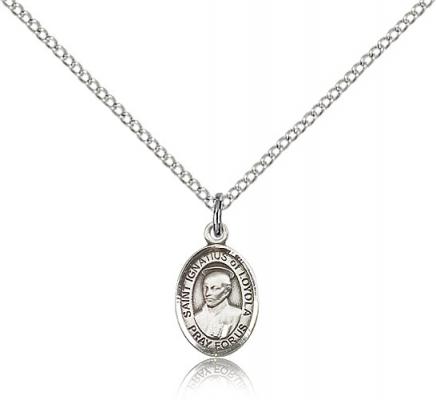 Sterling Silver St. Ignatius of Loyola Pendant, Sterling Silver Lite Curb Chain, Small Size Catholic Medal, 1/2" x 1/4"