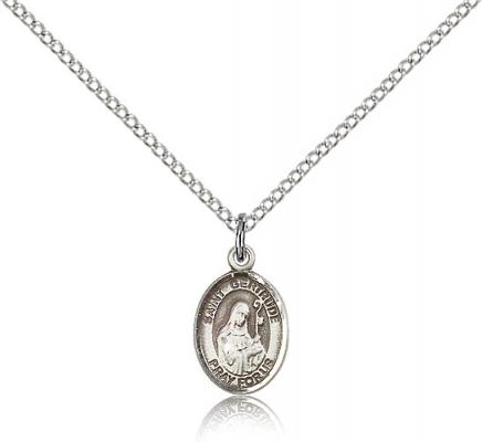 Sterling Silver St. Gertrude of Nivelles Pendant, Sterling Silver Lite Curb Chain, Small Size Catholic Medal, 1/2" x 1/4"