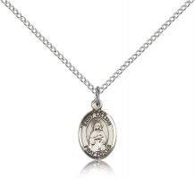 Sterling Silver St. Lillian Pendant, Sterling Silver Lite Curb Chain, Small Size Catholic Medal, 1/2" x 1/4"