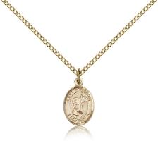 Gold Filled St. Stephanie Pendant, Gold Filled Lite Curb Chain, Small Size Catholic Medal, 1/2" x 1/4"
