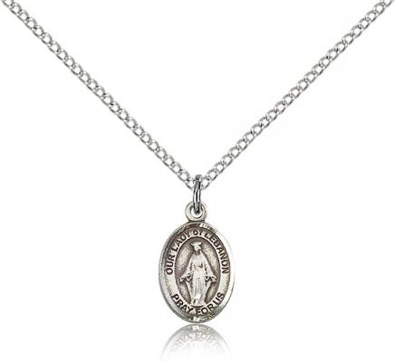 Sterling Silver Our Lady of Lebanon Pendant, Sterling Silver Lite Curb Chain, Small Size Catholic Medal, 1/2" x 1/4"