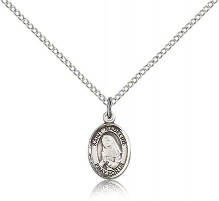 Sterling Silver St. Madeline Sophie Barat Pendant, Sterling Silver Lite Curb Chain, Small Size Catholic Medal, 1/2" x 1/4"