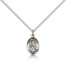Sterling Silver St. Matilda Pendant, Sterling Silver Lite Curb Chain, Small Size Catholic Medal, 1/2" x 1/4"