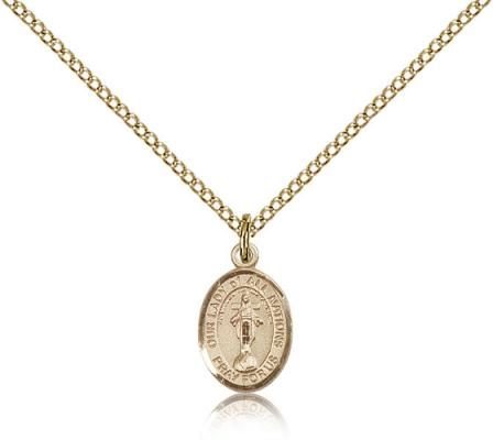Gold Filled Our Lady of All Nations Pendant, Gold Filled Lite Curb Chain, Small Size Catholic Medal, 1/2" x 1/4"