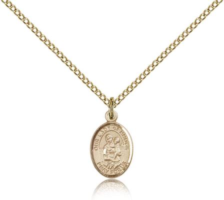 Gold Filled Our Lady of Knock Pendant, Gold Filled Lite Curb Chain, Small Size Catholic Medal, 1/2" x 1/4"