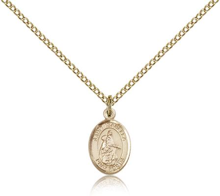 Gold Filled St. Isabella of Portugal Pendant, Gold Filled Lite Curb Chain, Small Size Catholic Medal, 1/2" x 1/4"