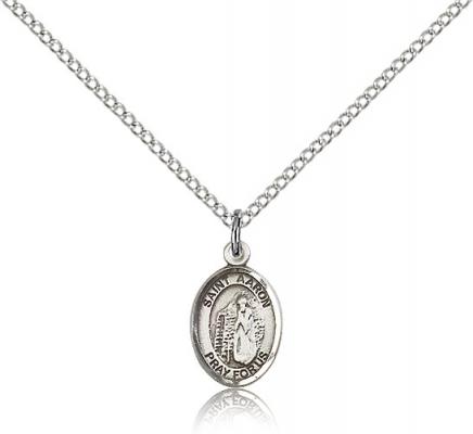 Sterling Silver St. Aaron Pendant, Sterling Silver Lite Curb Chain, Small Size Catholic Medal, 1/2" x 1/4"