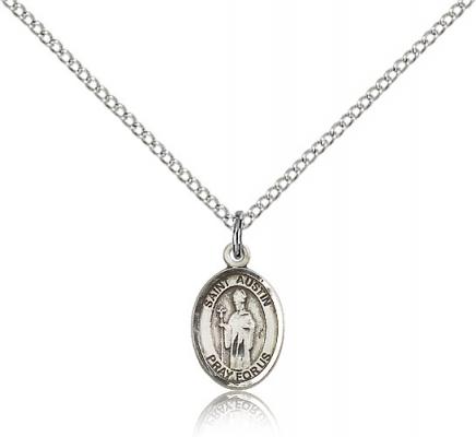 Sterling Silver St. Austin Pendant, Sterling Silver Lite Curb Chain, Small Size Catholic Medal, 1/2" x 1/4"