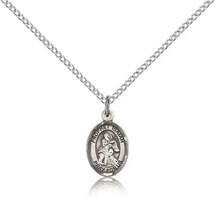 Sterling Silver St. Isaiah Pendant, Sterling Silver Lite Curb Chain, Small Size Catholic Medal, 1/2" x 1/4"