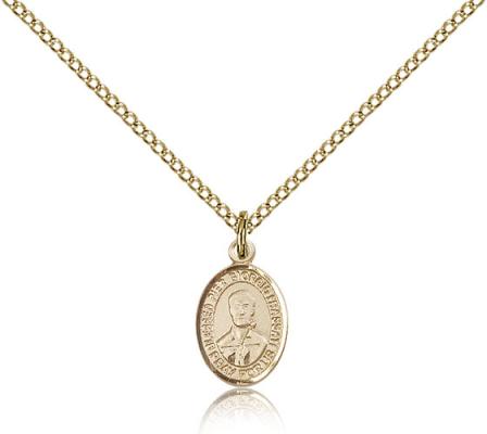 Gold Filled Blessed Pier Giorgio Frassati Pendant, Gold Filled Lite Curb Chain, Small Size Catholic Medal, 1/2" x 1/4"