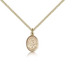 Gold Filled St. Gabriel Possenti Pendant, Gold Filled Lite Curb Chain, Small Size Catholic Medal, 1/2" x 1/4"