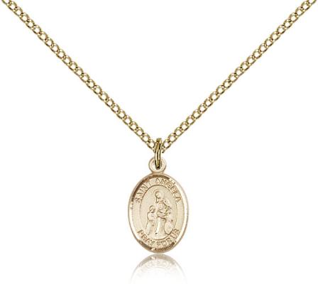 Gold Filled St. Angela Merici Pendant, Gold Filled Lite Curb Chain, Small Size Catholic Medal, 1/2" x 1/4"