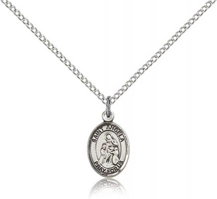 Sterling Silver St. Angela Merici Pendant, Sterling Silver Lite Curb Chain, Small Size Catholic Medal, 1/2" x 1/4"