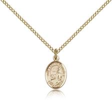 Gold Filled Our Lady of Lourdes Pendant, Gold Filled Lite Curb Chain, Small Size Catholic Medal, 1/2" x 1/4"