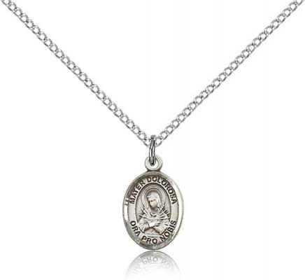 Sterling Silver Mater Dolorosa Pendant, Sterling Silver Lite Curb Chain, Small Size Catholic Medal, 1/2" x 1/4"