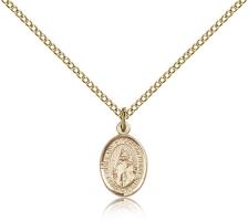 Gold Filled Our Lady of Consolation Pendant, Gold Filled Lite Curb Chain, Small Size Catholic Medal, 1/2" x 1/4"