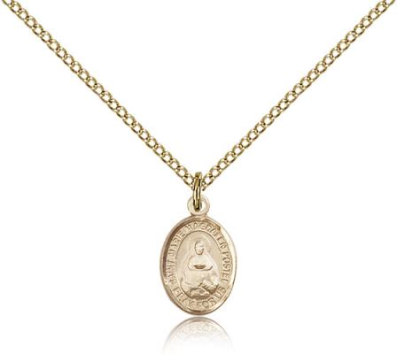 Gold Filled Marie Magdalen Postel Pendant, Gold Filled Lite Curb Chain, Small Size Catholic Medal, 1/2" x 1/4"
