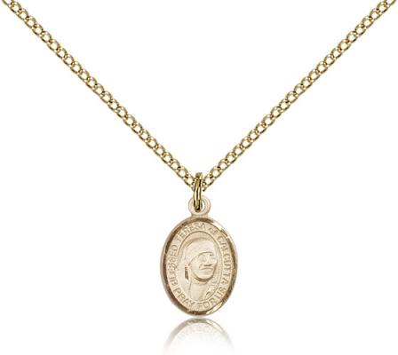 Gold Filled Blessed Teresa of Calcutta Pendant, Gold Filled Lite Curb Chain, Small Size Catholic Medal, 1/2" x 1/4"