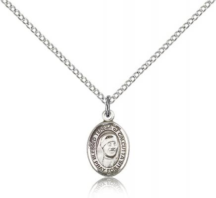 Sterling Silver Blessed Teresa of Calcutta Pendant, Sterling Silver Lite Curb Chain, Small Size Catholic Medal, 1/2" x 1/4"
