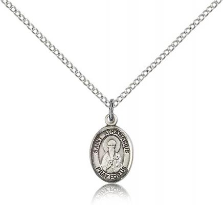 Sterling Silver St. Athanasius Pendant, Sterling Silver Lite Curb Chain, Small Size Catholic Medal, 1/2" x 1/4"
