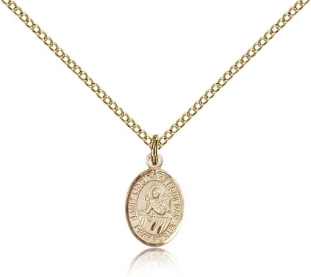 Gold Filled St. Lidwina of Schiedam Pendant, Gold Filled Lite Curb Chain, Small Size Catholic Medal, 1/2" x 1/4"