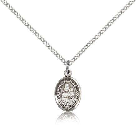 Sterling Silver Our Lady of Prompt Succor Pendant, Sterling Silver Lite Curb Chain, Small Size Catholic Medal, 1/2" x 1/4"