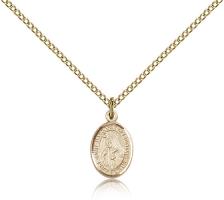 Gold Filled St. Margaret of Cortona Pendant, Gold Filled Lite Curb Chain, Small Size Catholic Medal, 1/2" x 1/4"