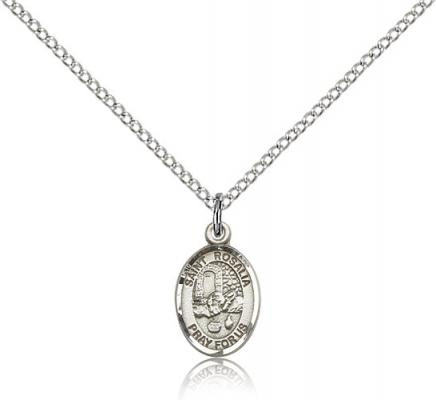 Sterling Silver St. Rosalia Pendant, SS Lite Curb Chain, Small Size Catholic Medal, 1/2" x 1/4"