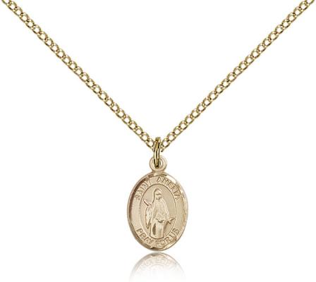 Gold Filled St. Amelia Pendant, Gold Filled Lite Curb Chain, Small Size Catholic Medal, 1/2" x 1/4"