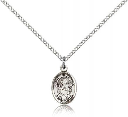 Sterling Silver St. Christina the Astonishing Pend, Sterling Silver Lite Curb Chain, Small Size Catholic Medal, 1/2" x 1/4"