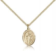 Gold Filled St. Wolfgang Pendant, Gold Filled Lite Curb Chain, Small Size Catholic Medal, 1/2" x 1/4"