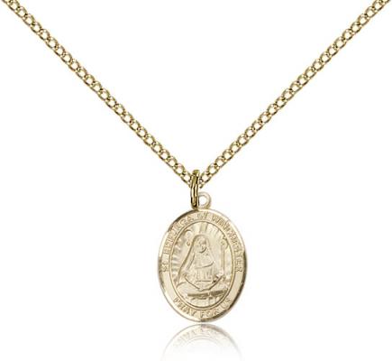 Gold Filled St. Edburga of Winchester Pendant, Gold Filled Lite Curb Chain, Small Size Catholic Medal, 1/2" x 1/4"
