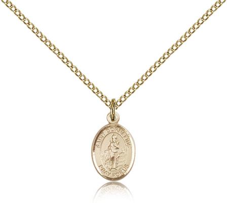 Gold Filled St. Cornelius Pendant, Gold Filled Lite Curb Chain, Small Size Catholic Medal, 1/2" x 1/4"