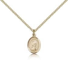 Gold Filled St. Louis Marie De Montfort Pendant, Gold Filled Lite Curb Chain, Small Size Catholic Medal, 1/2" x 1/4"
