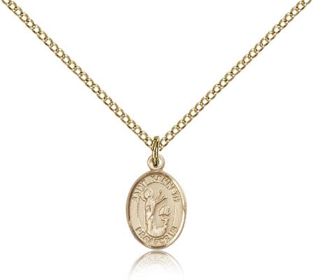 Gold Filled St. Kenneth Pendant, Gold Filled Lite Curb Chain, Small Size Catholic Medal, 1/2" x 1/4"