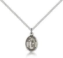 Sterling Silver St. Kenneth Pendant, Sterling Silver Lite Curb Chain, Small Size Catholic Medal, 1/2" x 1/4"