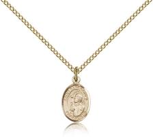 Gold Filled St. Rene Goupil Pendant, Gold Filled Lite Curb Chain, Small Size Catholic Medal, 1/2" x 1/4"