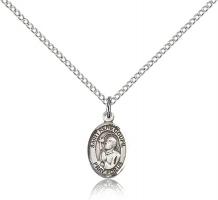 Sterling Silver St. Rene Goupil Pendant, Sterling Silver Lite Curb Chain, Small Size Catholic Medal, 1/2" x 1/4"
