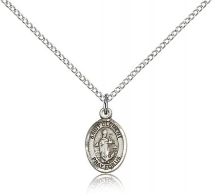 Sterling Silver St. Clement Pendant, SS Lite Curb Chain, Small Size Catholic Medal, 1/2" x 1/4"