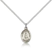 Sterling Silver Virgin Of The Globe Pendant, SS Lite Curb Chain, Small Size Catholic Medal, 1/2" x 1/4"