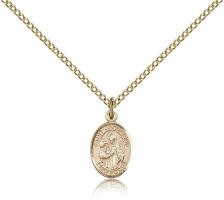 Gold Filled St. Januarius Pendant, Gold Filled Lite Curb Chain, Small Size Catholic Medal, 1/2" x 1/4"