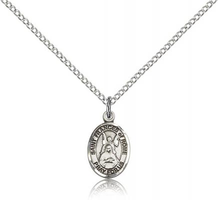 Sterling Silver St. Frances Of Rome Pendant, SS Lite Curb Chain, Small Size Catholic Medal, 1/2" x 1/4"