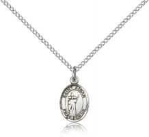 Sterling Silver St. Aidan Of Lindesfarne Pendant, SS Lite Curb Chain, Small Size Catholic Medal, 1/2" x 1/4"
