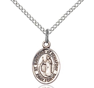 Sterling Silver St. Raymond of Penafort Pend, SS Lite Curb Chain, Small Size Catholic Medal, 1/2" x 1/4"
