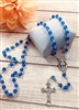 Silver Plated Crucifix and Center Blue Crystal Bead Rosary